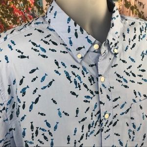 🐟 NWT J. Crew Blue Fish Pattern Button Down 🐟